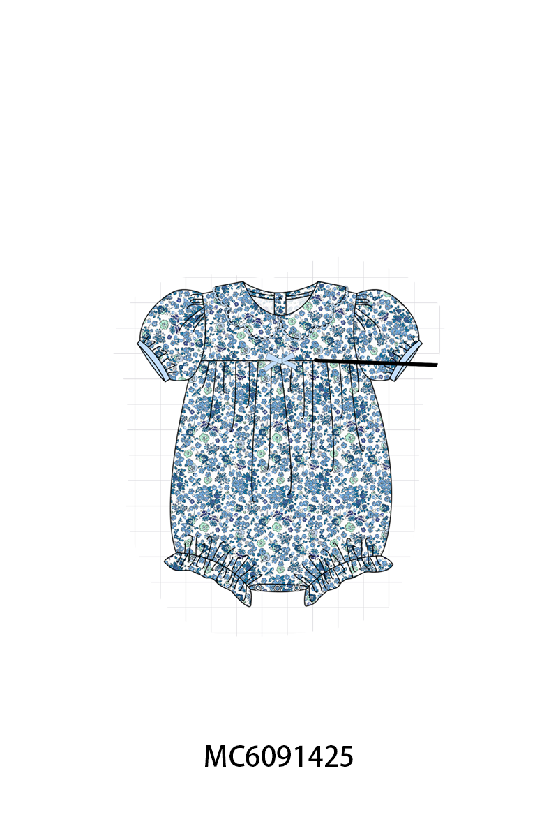 PO107 Blue floral print bow ruffle collection  ETA MARCH