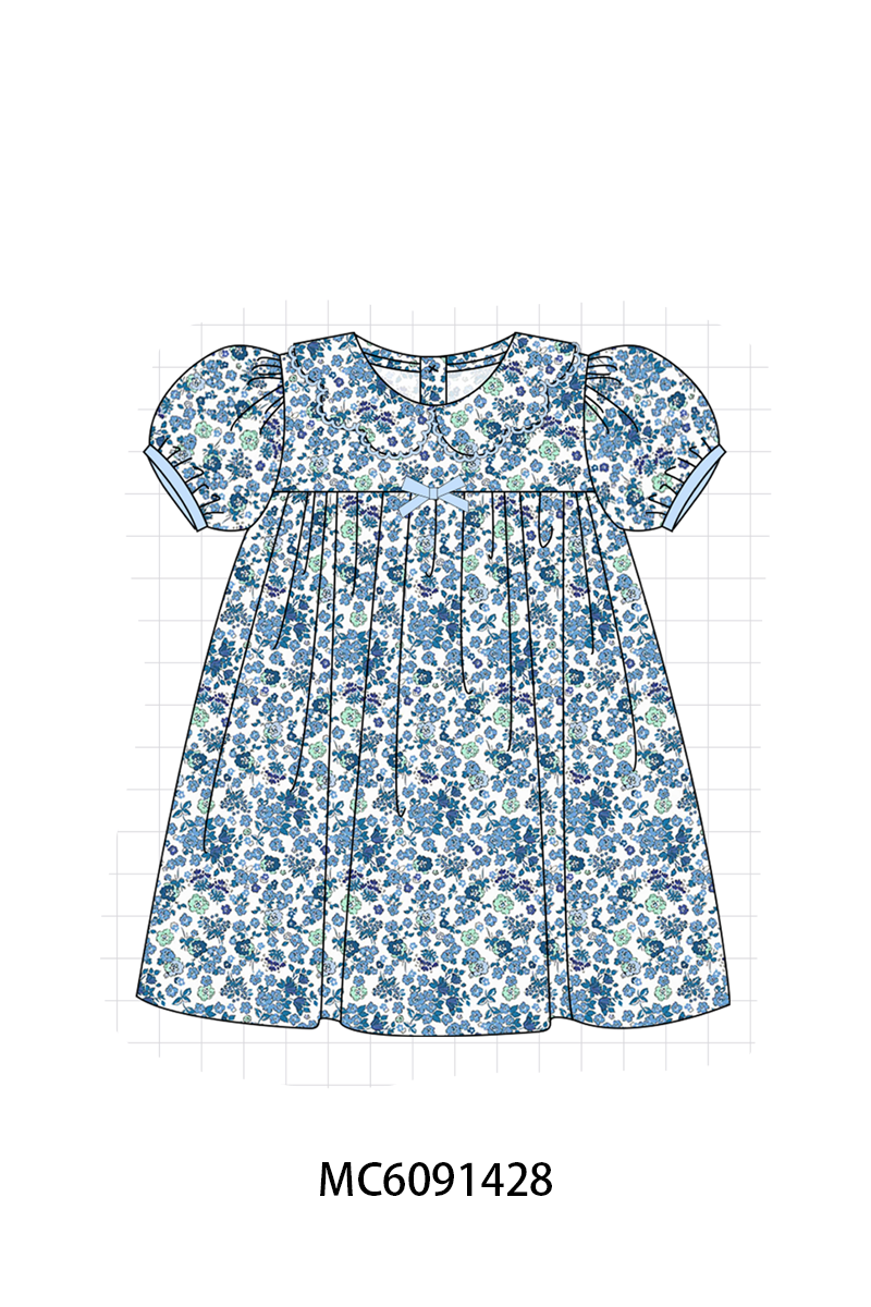 PO107 Blue floral print bow ruffle collection  ETA MARCH