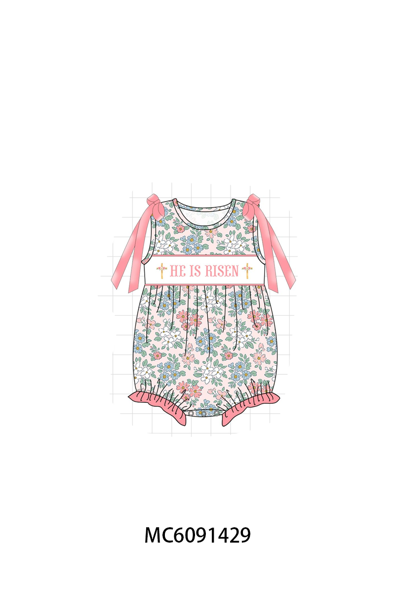 PO107 Pink&blue he is risen embroidery floral collection  ETA MARCH