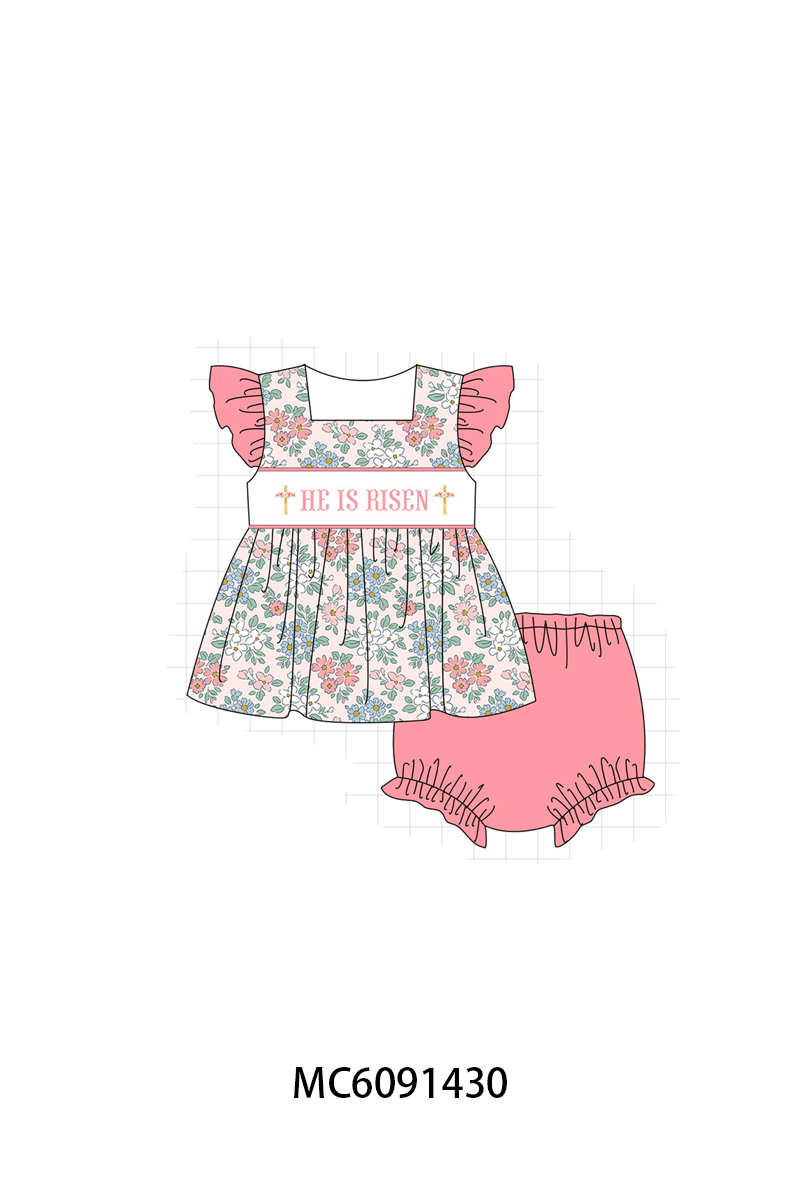 PO107 Pink&blue he is risen embroidery floral collection  ETA MARCH