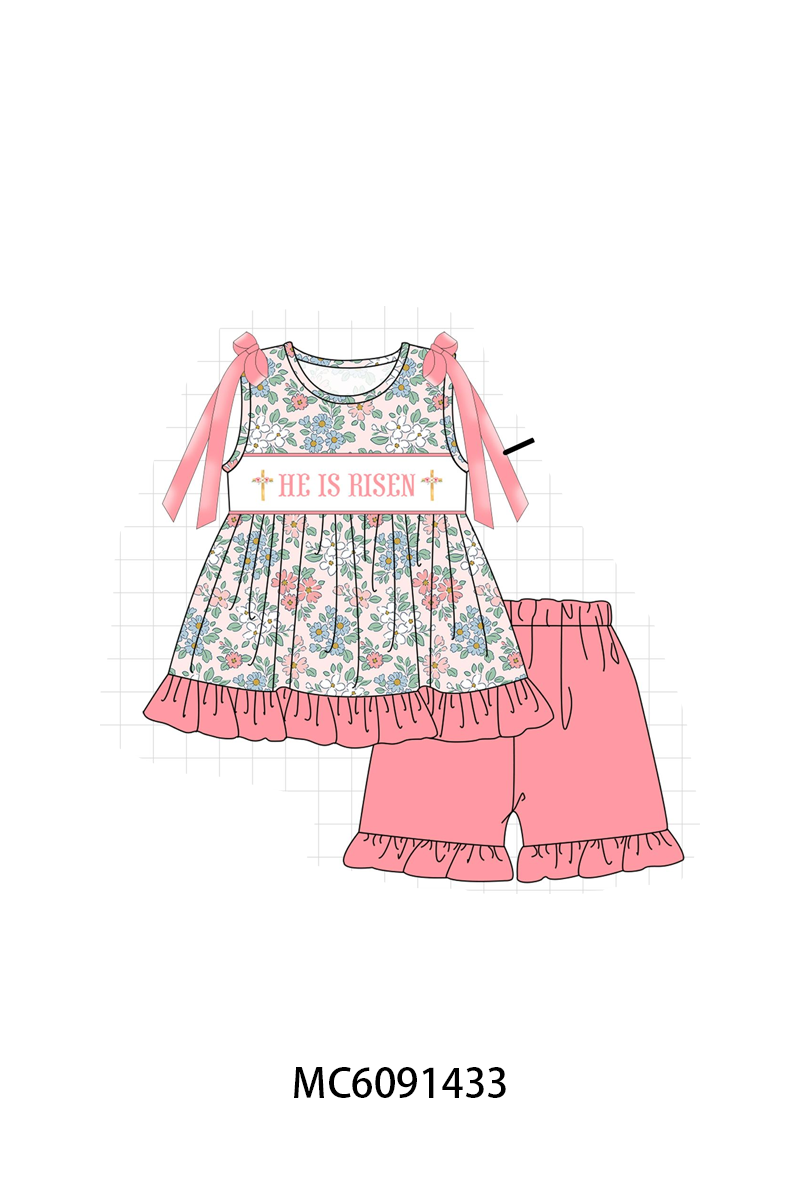 PO107 Pink&blue he is risen embroidery floral collection  ETA MARCH
