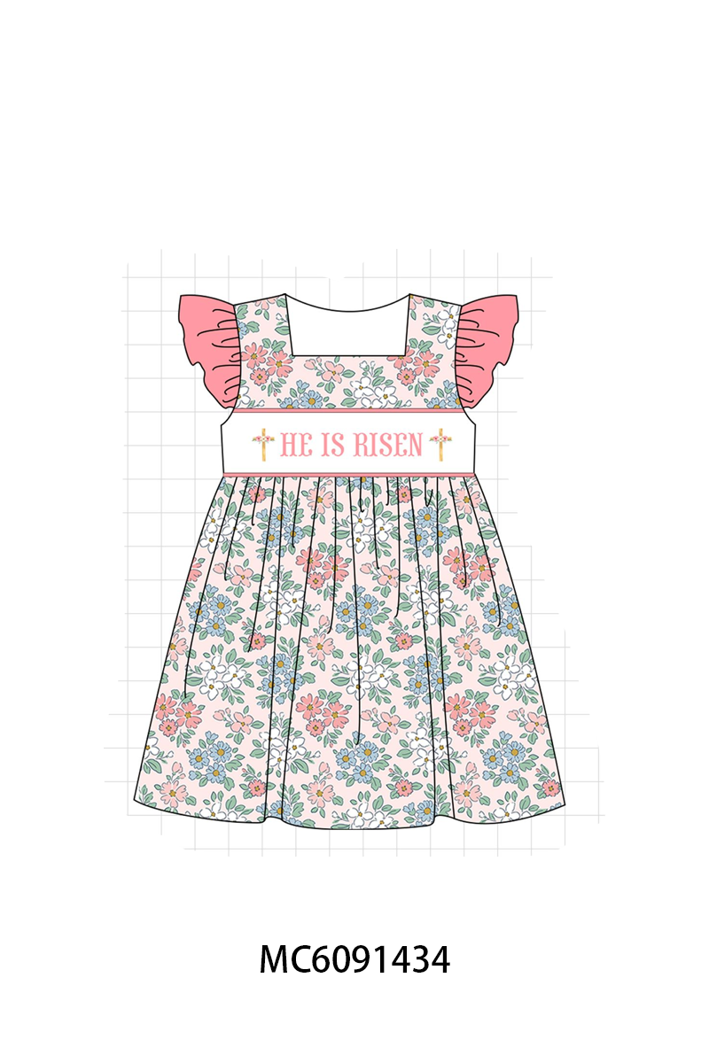 PO107 Pink&blue he is risen embroidery floral collection  ETA MARCH