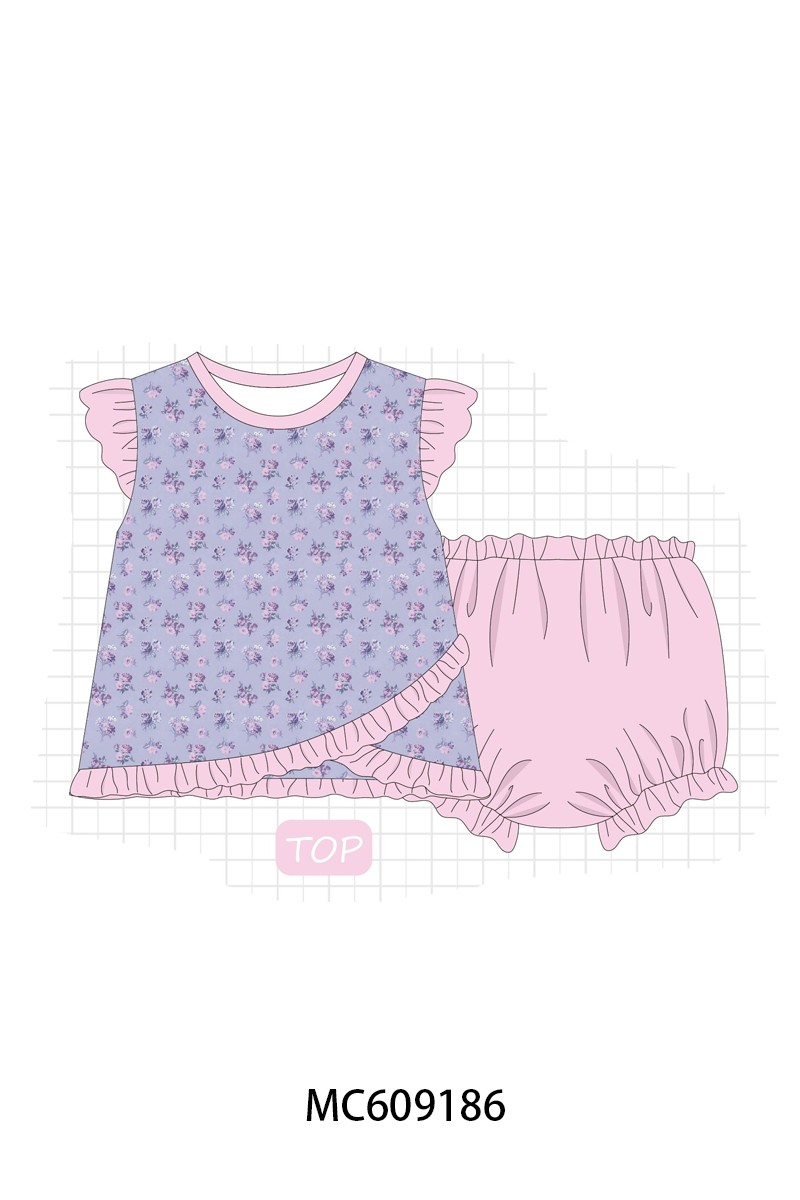 ETA MARCH 2026-po104 Purple floral print ruffle collection