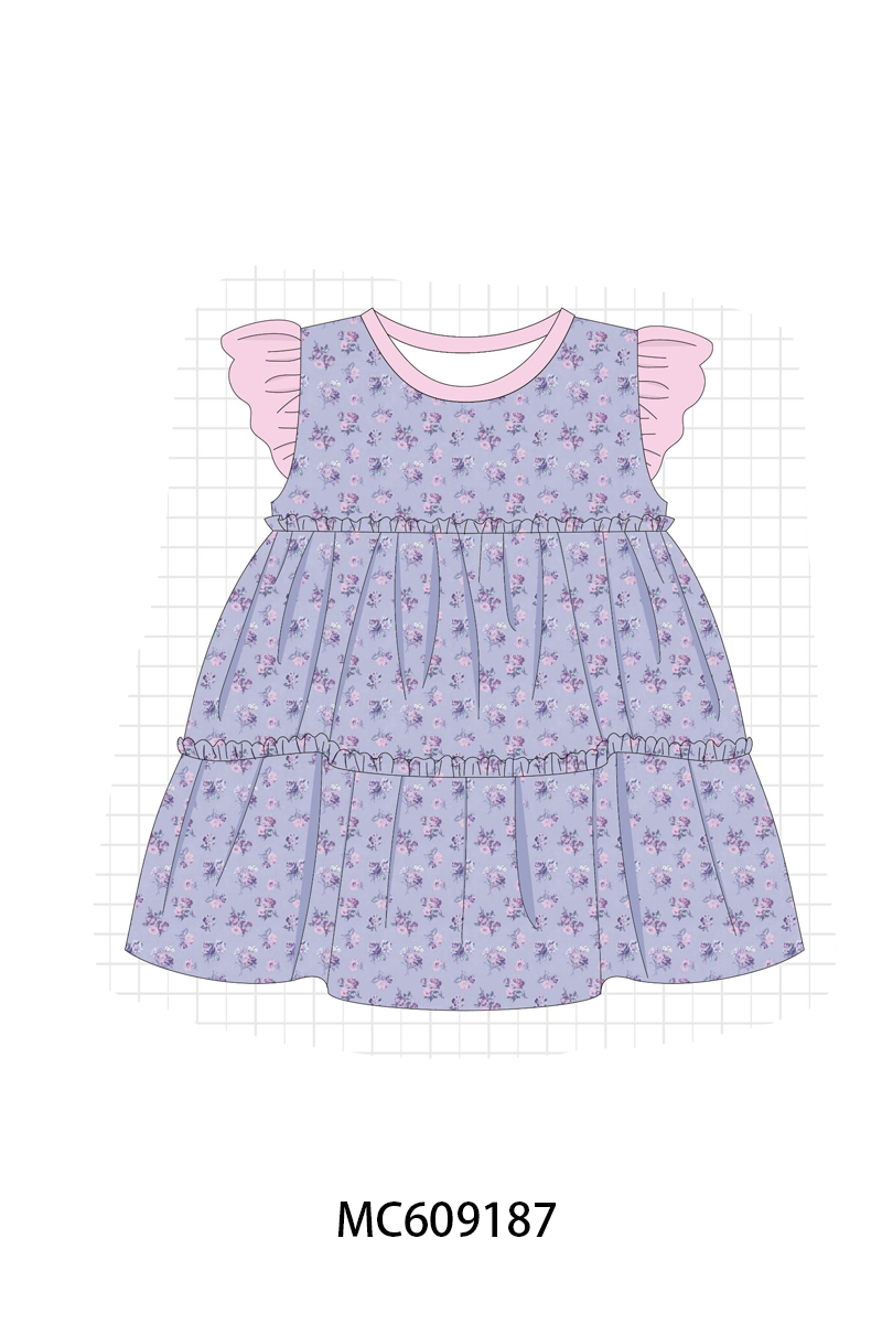 ETA MARCH 2026-po104 Purple floral print ruffle collection