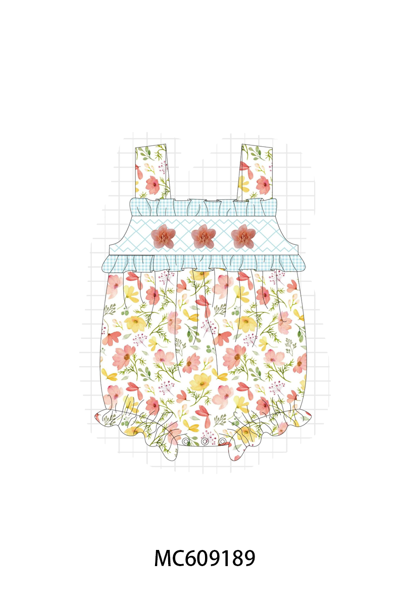 ETA MARCH 2026-po104 Blue floral 3D organza smocked gingham collection