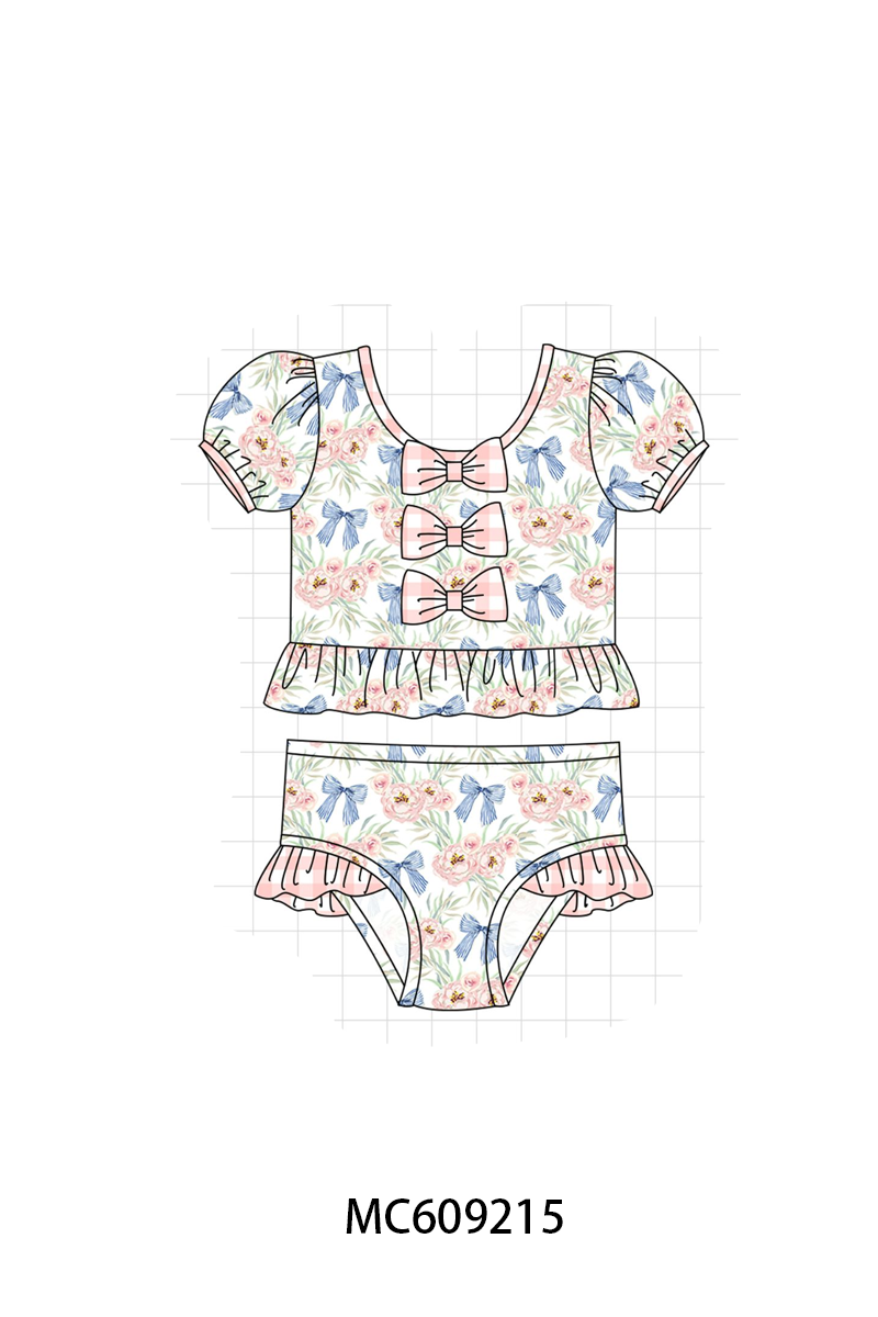ETA MARCH 2026-po104 Pink floral bow ruffle swimsuit collection
