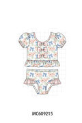 ETA MARCH 2026-po104 Pink floral bow ruffle swimsuit collection