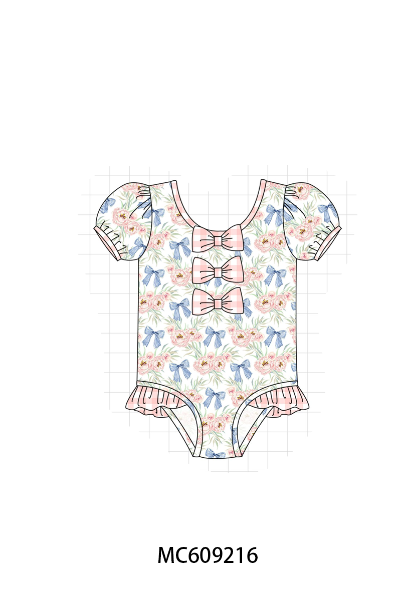 ETA MARCH 2026-po104 Pink floral bow ruffle swimsuit collection