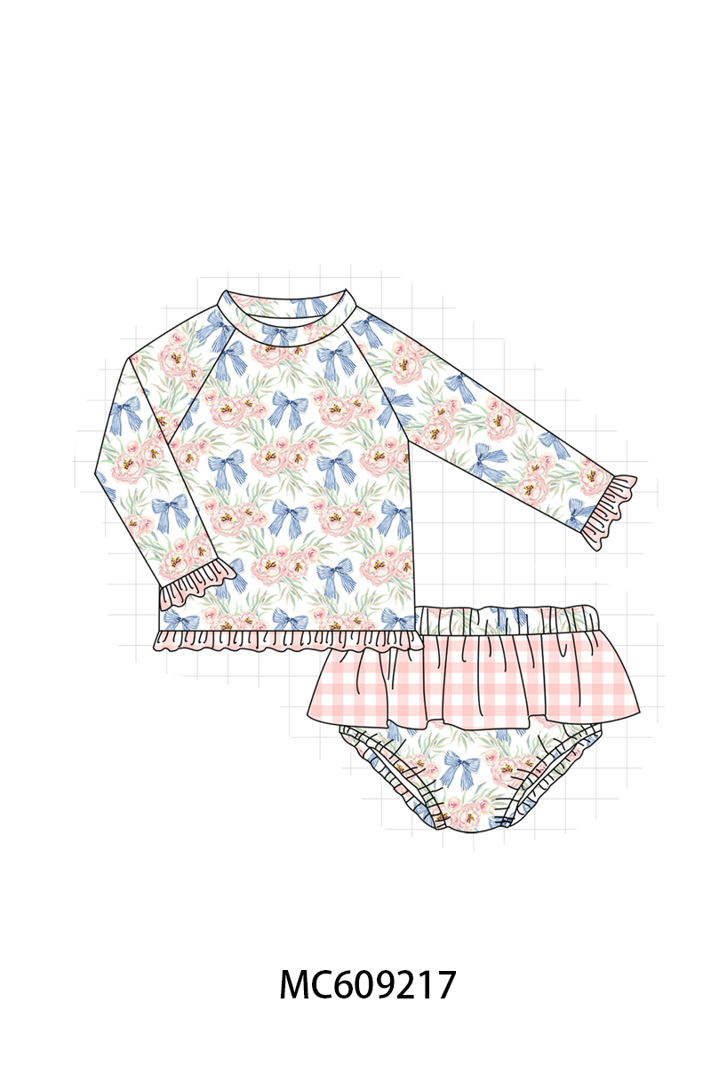 ETA MARCH 2026-po104 Pink floral bow ruffle swimsuit collection