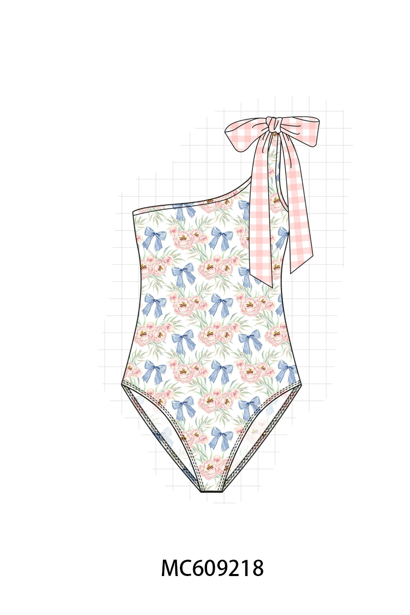 ETA MARCH 2026-po104 Pink floral bow ruffle swimsuit collection