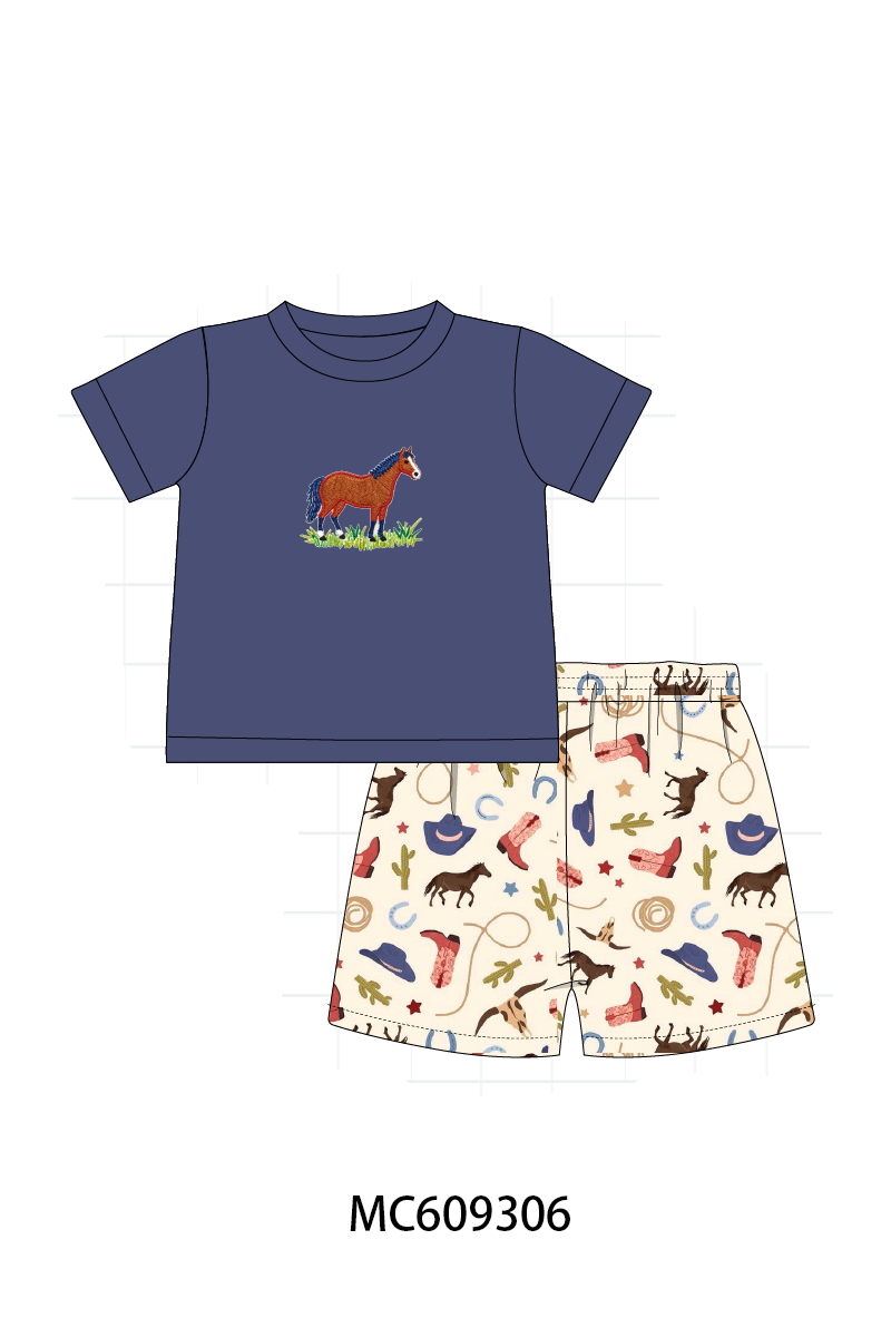 ETA MARCH 2026-po104 Pink&navy horse embroidery cowboy collection