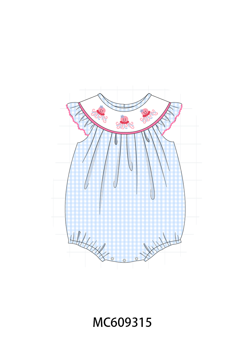 ETA MARCH 2026-po104 Blue octopus embroidery gingham collection