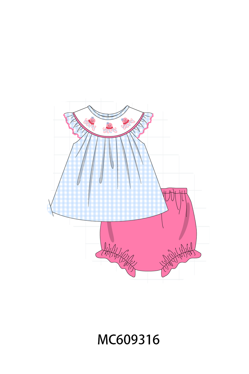 ETA MARCH 2026-po104 Blue octopus embroidery gingham collection