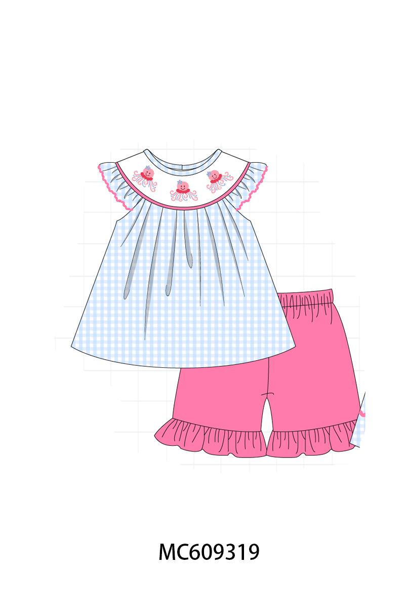 ETA MARCH 2026-po104 Blue octopus embroidery gingham collection