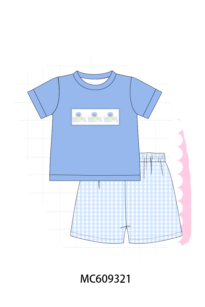 ETA MARCH 2026-po104 Blue octopus embroidery gingham collection