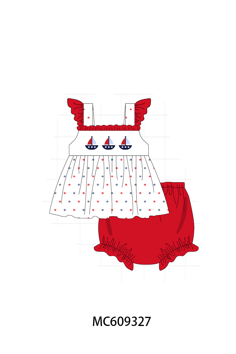 ETA MARCH 2026-po104 Red sailboat embroidery ruffle collection