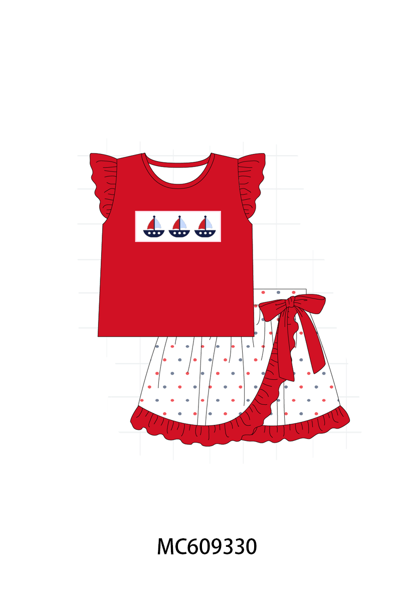 ETA MARCH 2026-po104 Red sailboat embroidery ruffle collection