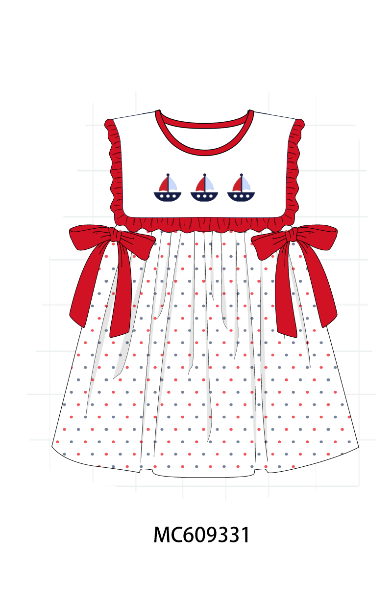 ETA MARCH 2026-po104 Red sailboat embroidery ruffle collection