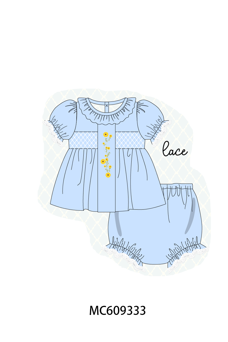 ETA MARCH 2026-po104 Blue floral smocked ruffle collection