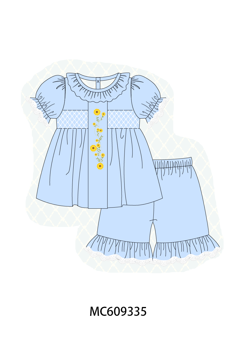 ETA MARCH 2026-po104 Blue floral smocked ruffle collection
