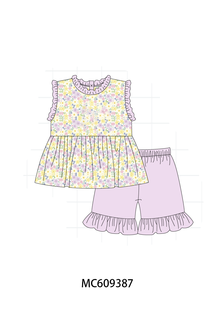 ETA MARCH 2026-po104 Purple floral  embroidery ruffle collection