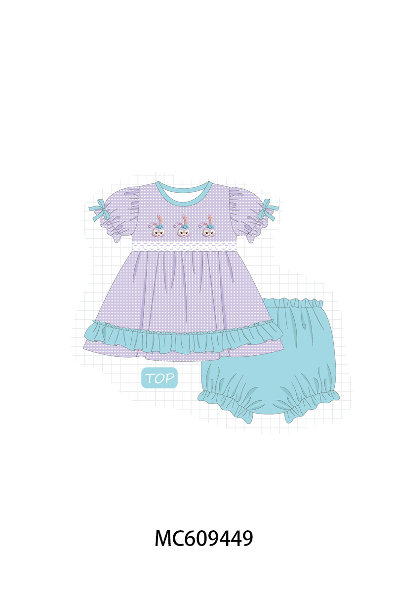 ETA MARCH 2026-po104 Purple easter bunny embroidery ruffle collection