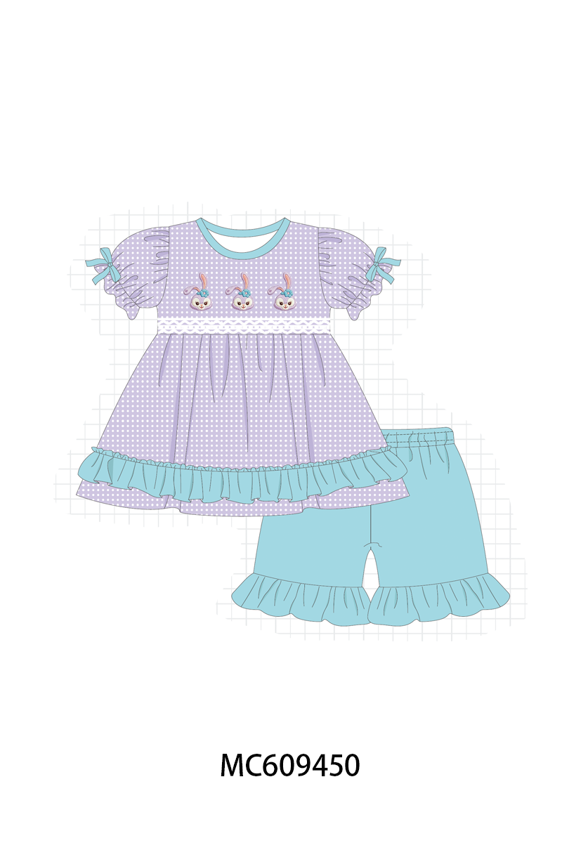 ETA MARCH 2026-po104 Purple easter bunny embroidery ruffle collection