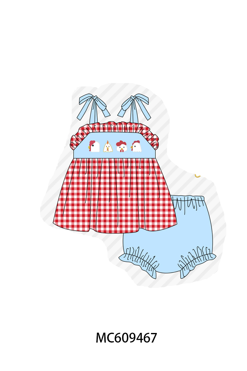 ETA MARCH 2026-po104 Red chicken embroidery gingham collection