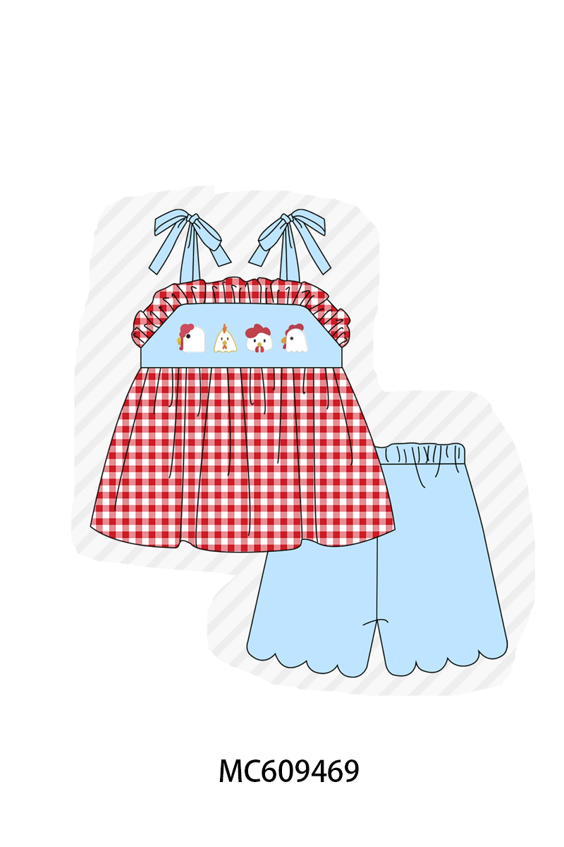 ETA MARCH 2026-po104 Red chicken embroidery gingham collection
