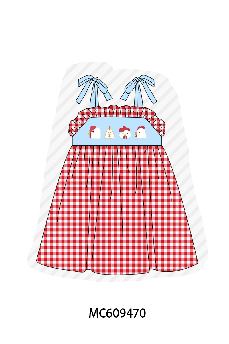 ETA MARCH 2026-po104 Red chicken embroidery gingham collection