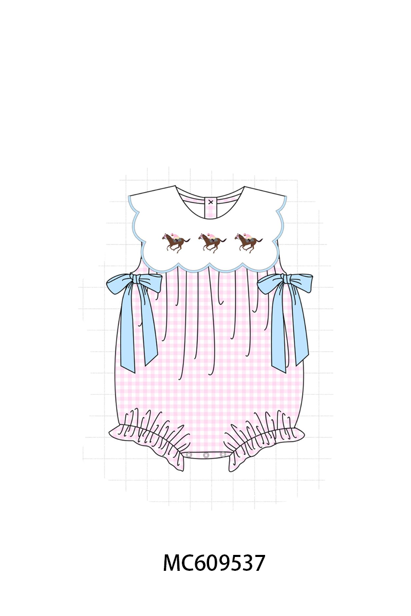 ETA MARCH 2026-po104 Pink horse riding embroidery gingham collection