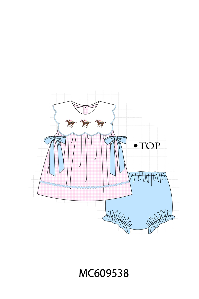 ETA MARCH 2026-po104 Pink horse riding embroidery gingham collection