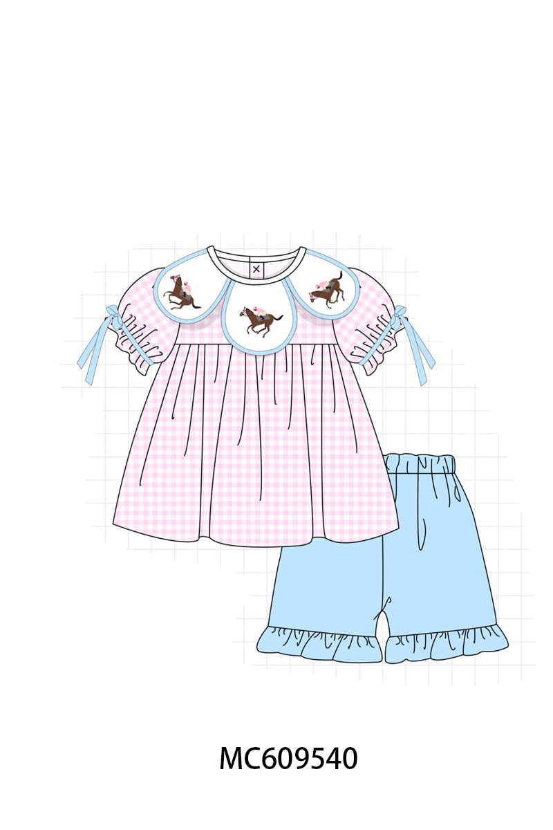 ETA MARCH 2026-po104 Pink horse riding embroidery gingham collection