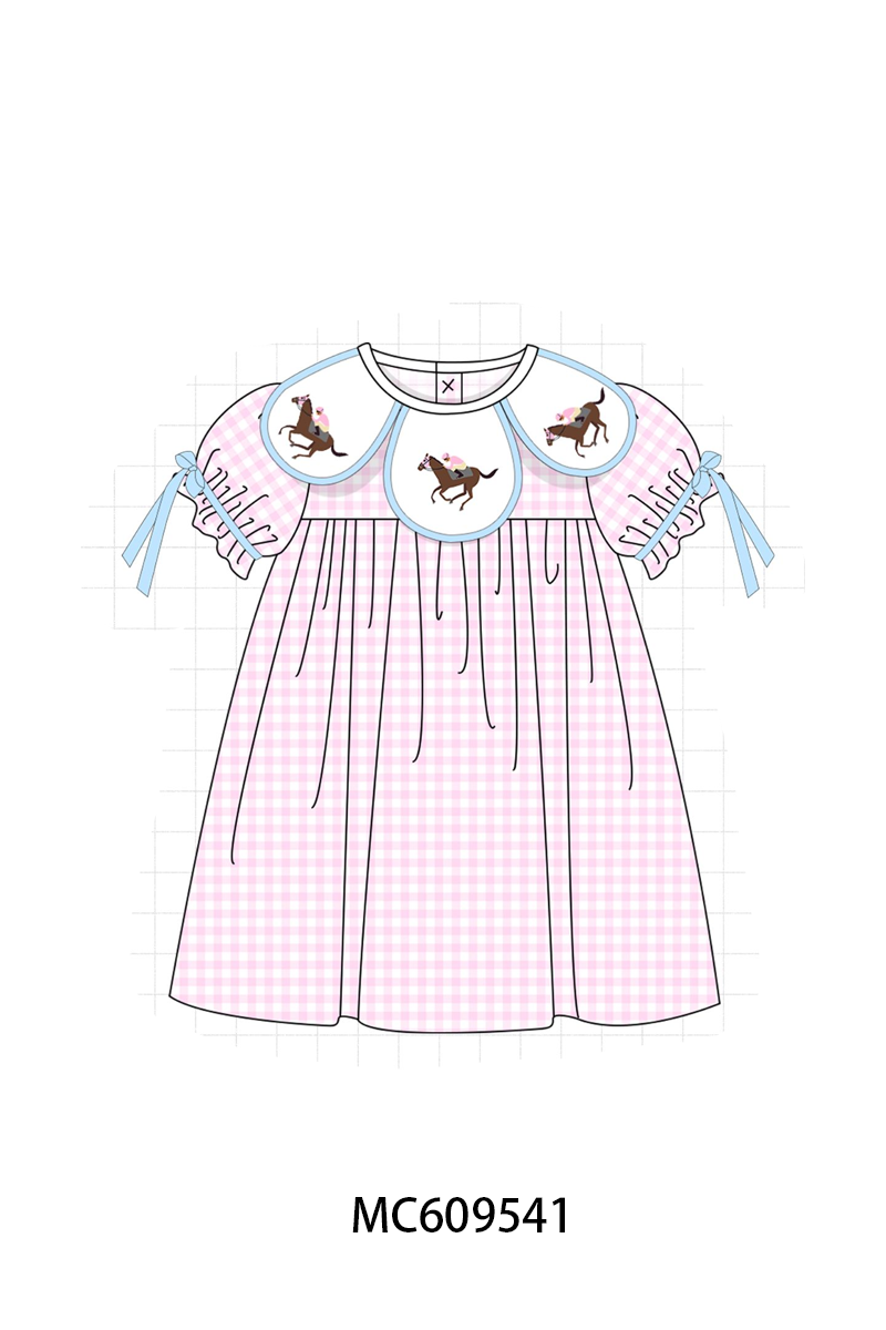 ETA MARCH 2026-po104 Pink horse riding embroidery gingham collection