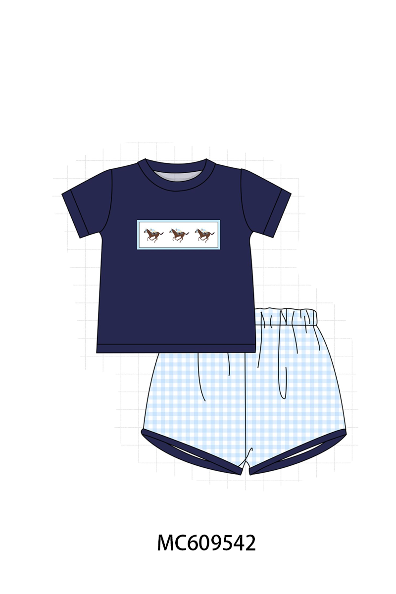 ETA MARCH 2026-po104 Pink horse riding embroidery gingham collection