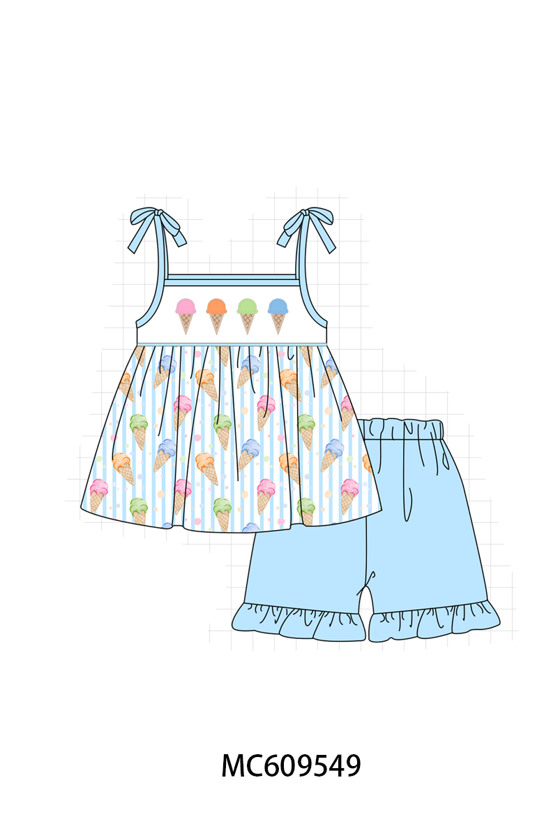 ETA MARCH 2026-po104 Blue ice cream embroidery stripe collection