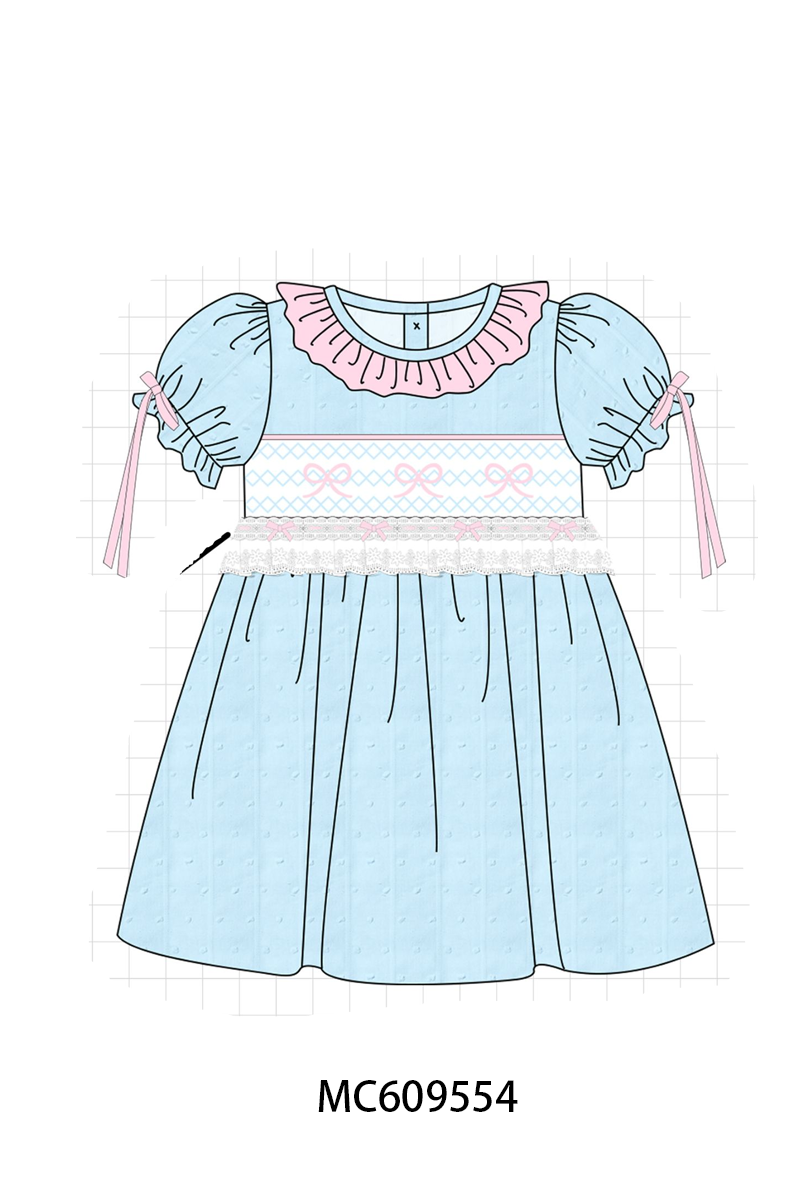 ETA MARCH 2026-po104 Blue bow smocked ruffle collection