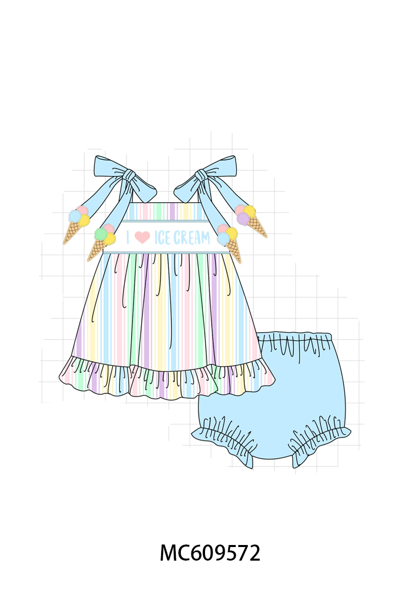 ETA MARCH 2026-po104 Blue I love ice cream embroidery stripe collection
