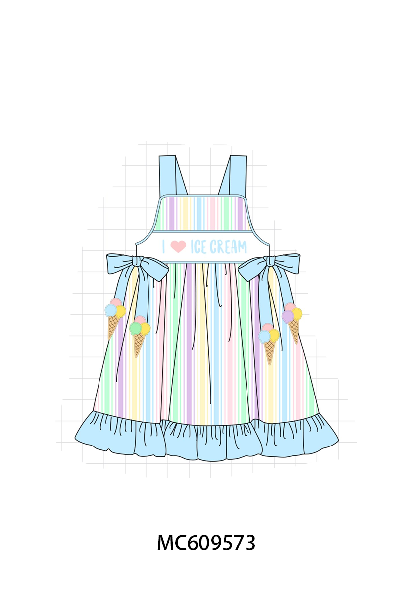 ETA MARCH 2026-po104 Blue I love ice cream embroidery stripe collection