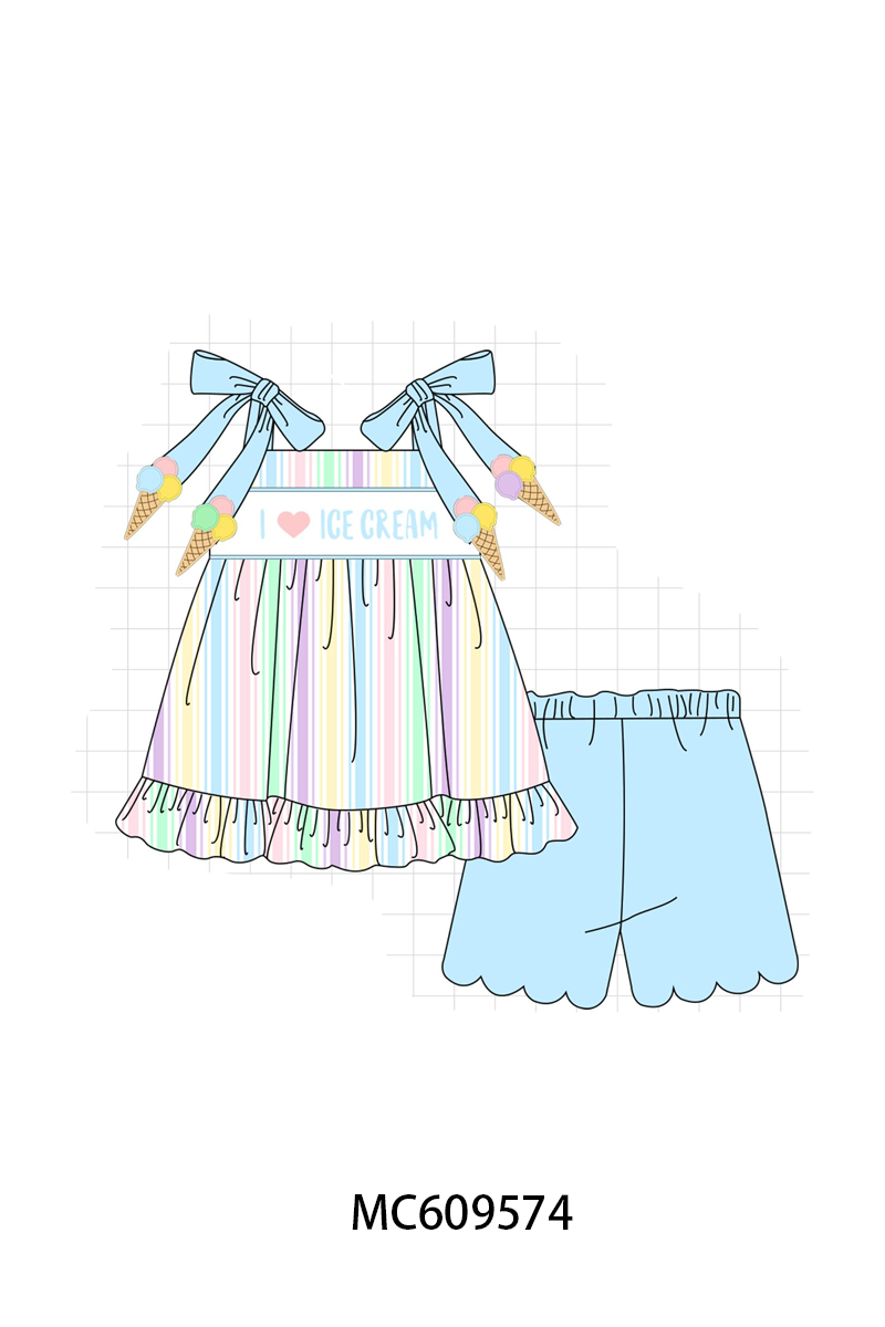 ETA MARCH 2026-po104 Blue I love ice cream embroidery stripe collection