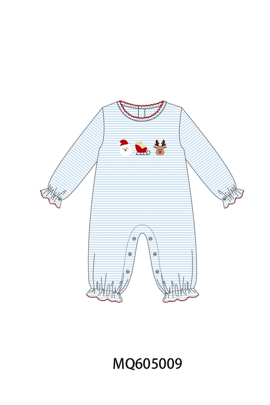 PO91 Blue stripe christmas santa reindeer embroidery collection - ETA early November to LC