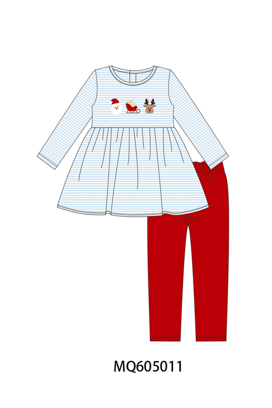 PO91 Blue stripe christmas santa reindeer embroidery collection - ETA early November to LC