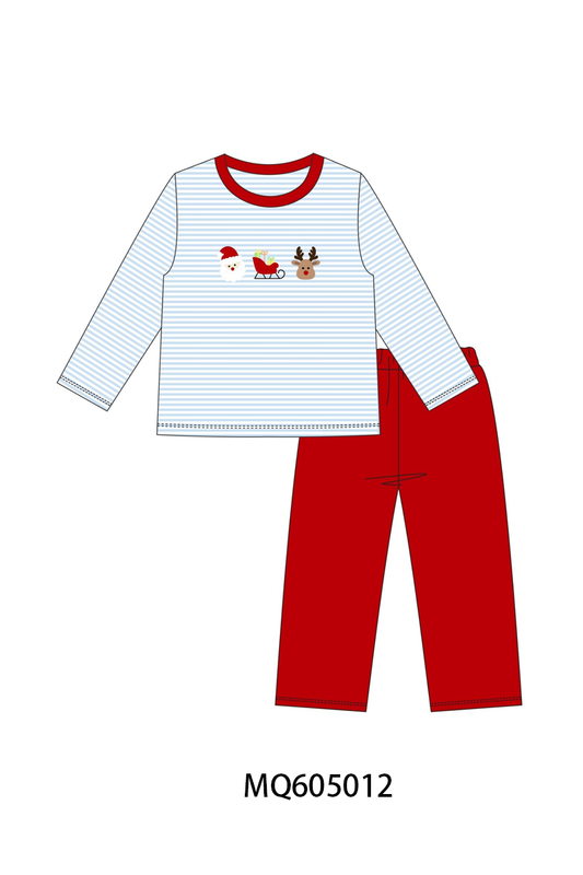 PO91 Blue stripe christmas santa reindeer embroidery collection - ETA early November to LC