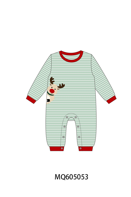 PO91 Green stripe christmas reindeer applique collection - ETA early November to LC