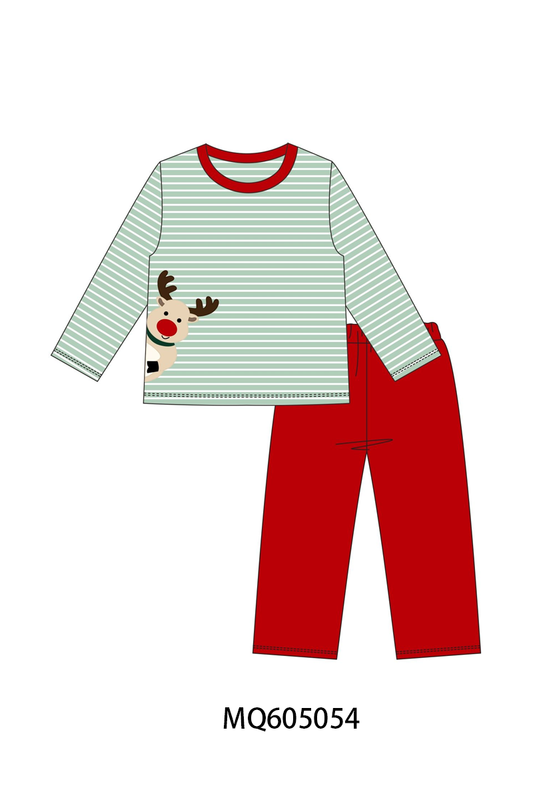 PO91 Green stripe christmas reindeer applique collection - ETA early November to LC