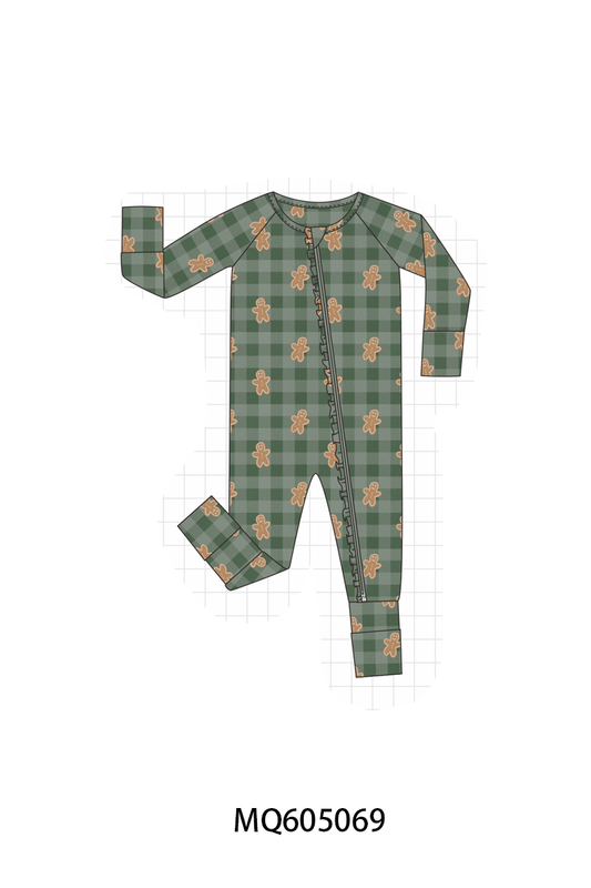 PO91 Green christmas gingerbread print bamboo collection - ETA early November to LC