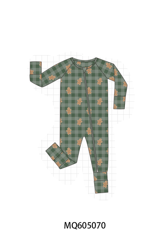 PO91 Green christmas gingerbread print bamboo collection - ETA early November to LC