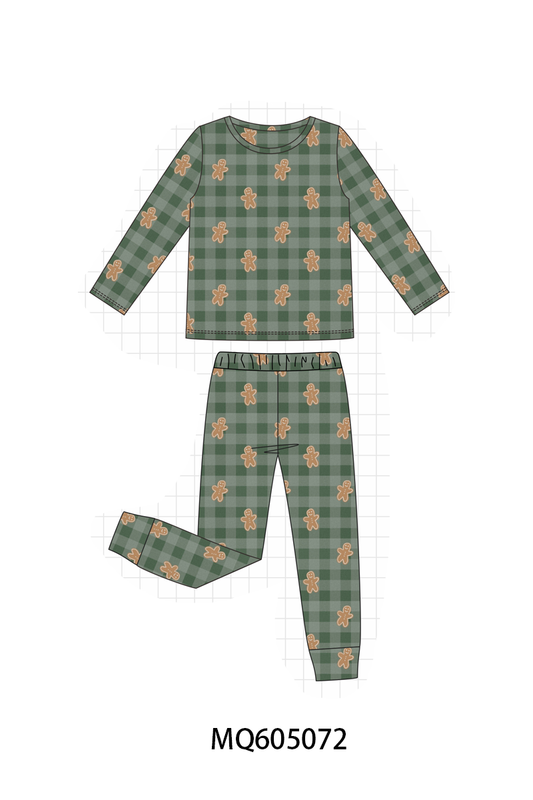 PO91 Green christmas gingerbread print bamboo collection - ETA early November to LC
