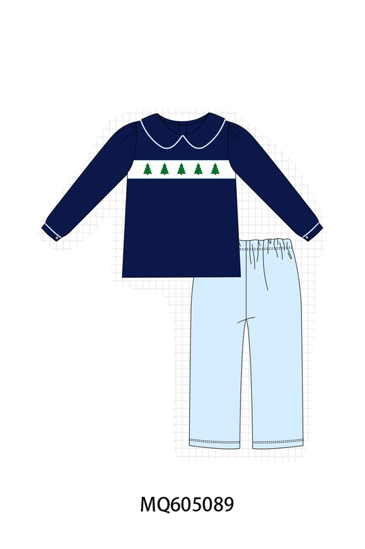 PO91 Navy christmas tree embroidery collection - ETA early November to LC
