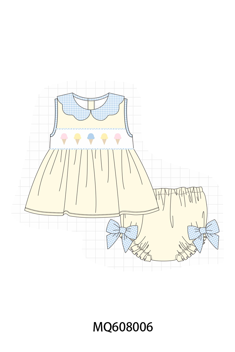 ETA MARCH 2026-po103 Cream ice cream embroidery gingham collection